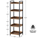 Rolanstar Bookshelf, 5-Tier Storage Rack, Narrow Corner Bookshelf, Display Wooden Shelves for Living Room, Bathroom, Balcony, Kitchen,Rustic Brown