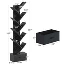 Rolanstar Bookshelf with Drawer,9 Shelf Tree Bookshelf,Retro Bookcase,Wooden Storage Rack for CDs/Movies/Books, Utility Organizer Shelves for Bedroom, Living Room, Home Office