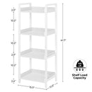 Rolanstar Bookshelf, 4-Tier Storage Rack, Narrow Corner Bookshelf, Display Wooden Shelves for Living Room, Bathroom, Balcony, Kitchen,White