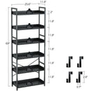 Rolanstar Bookshelf 6 Tier with 4 Hooks, Industrial Bookcase, Vintage Storage Rack with Open Shelves, Rustic Standing Bookshelves Metal Frame Display Rack for Living Room, Bedroom, Black