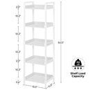 Rolanstar Bookshelf, 5-Tier Storage Rack, Narrow Corner Bookshelf, Display Wooden Shelves for Living Room, Bathroom, Balcony, Kitchen,White