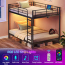Rolanstar Metal Bunk Bed Full Over Full with USB Charging Station, LED Bunk Bed & Space-Saving, Bed with Safety Guardrail & Ladders, No Box Spring Needed, Easy Assembly, Black