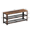 Rolanstar Shoe Bench, 3-Tier Shoe Rack, 39.4” Storage Entry Bench with Mesh Shelves Wood Seat, Rustic Foyer Bench for Hallway Front Door, Doorway, Living Room, Mudroom, Steel Frame, Rustic Brown