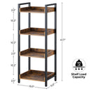 Rolanstar Bookshelf, 4-Tier Storage Rack, Narrow Corner Bookshelf, Display Wooden Shelves for Living Room, Bathroom, Balcony, Kitchen,Rustic Brown