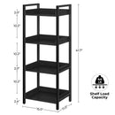 Rolanstar Bookshelf, 4-Tier Storage Rack, Narrow Corner Bookshelf, Display Wooden Shelves for Living Room, Bathroom, Balcony, Kitchen,Black