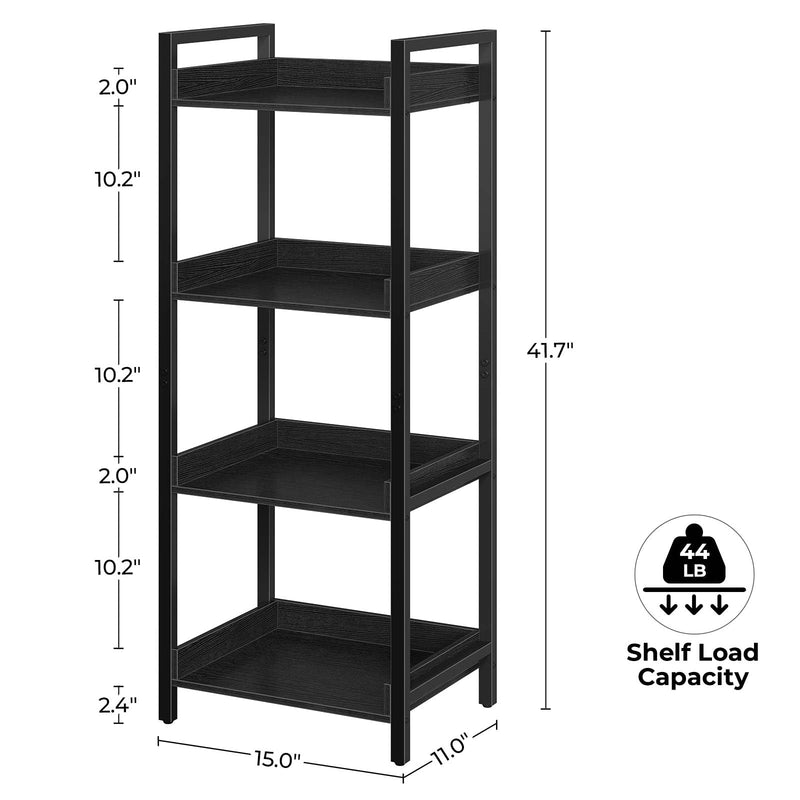 Rolanstar Bookshelf, 4-Tier Storage Rack, Narrow Corner Bookshelf, Display Wooden Shelves for Living Room, Bathroom, Balcony, Kitchen,Black