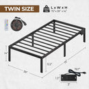 Rolanstar Bed Frame with USB Charging Station, Twin Bed Frame with LED Lights, Platform Bed Frame with Heavy Duty Steel Slats, 14" Storage Space Beneath Bed
