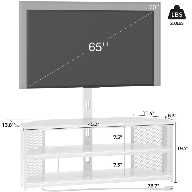 Rolanstar TV Stand with Mount and Power Outlet, Swivel TV Stand with LED Lights for 32/45/55/60/65/70 inch TVs, White Entertainment Center Media Console with Height Adjustable Mount