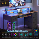 Seventable Computer Desk 55.1" with LED Lights & Power Outlets, Home Office Desk with 4 Drawers, Writing Desk with Keyboard Tray, Study Table with Monitor Stand, Work Table for Office, Rustic Brown