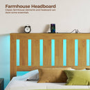 Rolanstar Full Bed Frame with Headboard, Solid Wood Bed Frame Foundation with Wood Slat Support, Charging Station & LED Lights, No Box Spring Needed, Pine