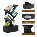 Rolanstar Bookshelf with Drawer, 4 Shelf Tree Bookshelf, Wooden Bookshelves Storage Rack for CDs/Movies/Books, Black Bookcase, Utility Organizer Shelves for Living Room, Bedroom