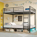 Rolanstar Metal Bunk Bed Twin Over Twin with USB Charging Station, LED Bunk Bed & Space-Saving, Bed with Safety Guardrail & Ladders, No Box Spring Needed, Easy Assembly, Black