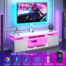 Rolanstar TV Stand with Mount and Power Outlet 51.2", Swivel TV Stand Mount for 32/45/55/60/65/70 inch TVs, Height Adjustable Modern Entertainment Center with Storage & LED Lights, TV Table White