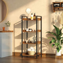 Rolanstar Bookshelf, 4-Tier Storage Rack, Narrow Corner Bookshelf, Display Wooden Shelves for Living Room, Bathroom, Balcony, Kitchen,Rustic Brown