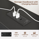 Rolanstar Twin Bed Frame with Headboard, Solid Wood Bed Frame Foundation with Wood Slat SupportCha, rging Station & LED Lights, No Box Spring Needed, Black