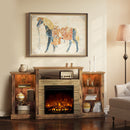 Rolanstar Fireplace TV Stand with Led Lights and Power Outlets, TV Console for 32" 43" 50" 55" 65", Entertainment Center with Adjustable Glass Shelves, Rustic Brown