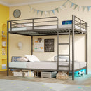 Rolanstar Metal Bunk Bed Twin Over Twin with USB Charging Station, LED Bunk Bed & Space-Saving, Bed with Safety Guardrail & Ladders, No Box Spring Needed, Easy Assembly, Grey