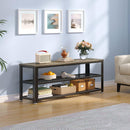 Rolanstar Shoe Bench, 3-Tier Shoe Rack, 39.4” Storage Entry Bench with Mesh Shelves Wood Seat, Rustic Foyer Bench for Hallway Front Door, Doorway, Living Room, Mudroom, Steel Frame, Gray