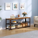 Rolanstar Shoe Bench, 3-Tier Shoe Rack, 39.4” Storage Entry Bench with Mesh Shelves Wood Seat, Rustic Foyer Bench for Hallway Front Door, Doorway, Living Room, Mudroom, Steel Frame, Rustic Brown