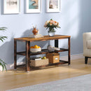 Rolanstar Shoe Bench, 3-Tier Shoe Rack, 28.7” Storage Entry Bench with Mesh Shelves Wood Seat, Rustic Foyer Bench for Hallway Front Door, Doorway, Living Room, Mudroom, Steel Frame, Rustic Brown