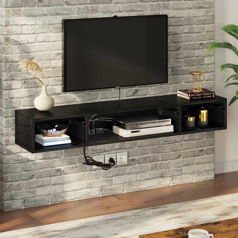 Rolanstar TV Stand with Power Outlet, Floating TV Stand with RGB Lights, 47.2" Wall Mounted TV Shelf, Black Media Console with Storage Shelf, Entertainment Under TV for Living Room, Bedroom