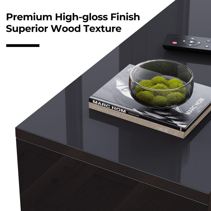 Rolanstar TV Stand with Power Outlet, Floating TV Stand with RGB Lights, 55.1" Wall Mounted TV Shelf, Glossy Black Media Console with Storage Shelf, Entertainment Under TV for Living Room, Bedroom