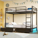 Rolanstar Metal Bunk Bed Twin Over Twin with USB Charging Station, LED Bunk Bed with 2 Storage Drawers, Bed with Safety Guardrail & Ladders, No Box Spring Needed, Easy Assembly, Black