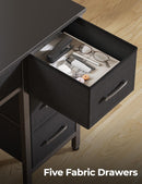 Seventable Computer Desk with Power Outlets & LED Light, 47 inch Home Office Desk with 5 Drawers, Writing Desk with Monitor Stand, Work Desk for Home Office, Black