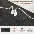 Rolanstar Full Bed Frame with Headboard, Charging Station and LED Lights, Wooden Bed Frame Foundation with Wood Slat Support, No Box Spring Needed, Black