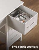 Seventable Computer Desk with Power Outlets & LED Light, 47 inch Home Office Desk with 5 Drawers, Writing Desk with Monitor Stand, Work Desk for Home Office, White