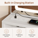 Rolanstar Vanity Desk with Mirror and Lights, Makeup Vanity with Upholstered Vanity Stool, 4 Drawers, Power Outlets, Vanity Set with 4 Compartments for Bedroom White and Gold