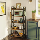 Rolanstar Bookshelf 5 Tier with 4 Hooks, Industrial Wood Bookcase, Vintage Storage Rack with Open Shelves, Rustic Standing Bookshelves Display Rack for Living Room, Bedroom, Rustic Brown