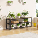 Rolanstar Shoe Bench, 3-Tier Shoe Rack, 39.4” Storage Entry Bench with Mesh Shelves Wood Seat, Rustic Foyer Bench for Hallway Front Door, Doorway, Living Room, Mudroom, Steel Frame, Gray