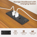 Rolanstar Twin Bed Frame with Headboard, Solid Wood Bed Frame Foundation with Wood Slat Support, Charging Station & LED Lights, No Box Spring Needed, Pine