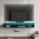 Rolanstar TV Stand with Power Outlet, Floating TV Stand with RGB Lights, 47.2" Wall Mounted TV Shelf, Glossy Black Media Console with Storage Shelf, Entertainment Under TV for Living Room, Bedroom