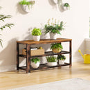 Rolanstar Shoe Bench, 3-Tier Shoe Rack, 28.7” Storage Entry Bench with Mesh Shelves Wood Seat, Rustic Foyer Bench for Hallway Front Door, Doorway, Living Room, Mudroom, Steel Frame, Rustic Brown