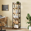 Rolanstar Bookshelf, 6-Tier Storage Rack, Narrow Corner Bookshelf, Display Wooden Shelves for Living Room, Bathroom, Balcony, Kitchen,Rustic Brown