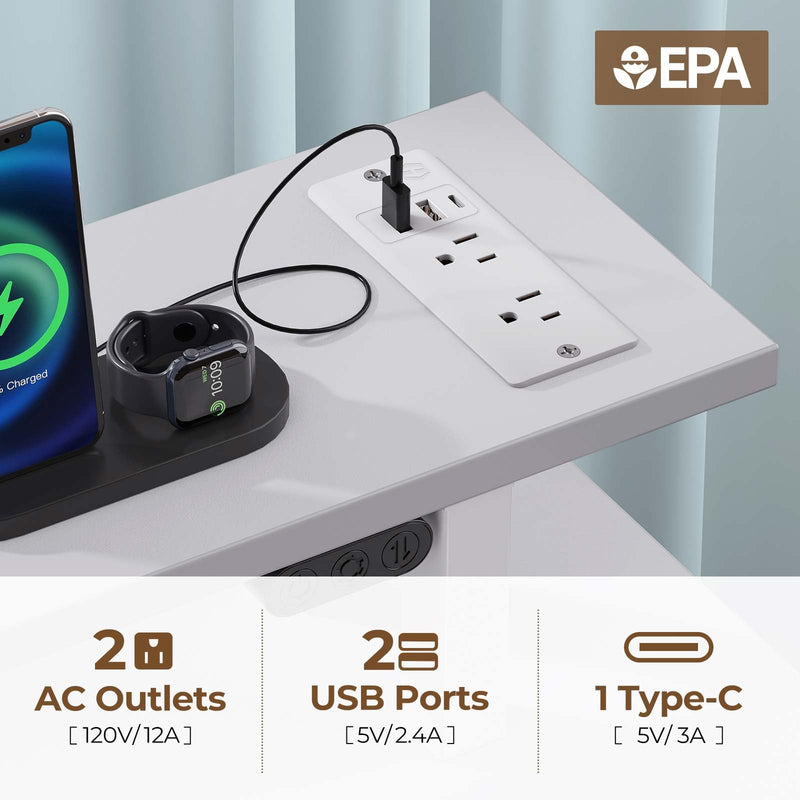 Seventable Computer Desk 55.1" with LED Lights & Power Outlets, Home Office Desk with 4 Drawers, Writing Desk with Keyboard Tray, Study Table with Monitor Stand, Work for Home Office, White