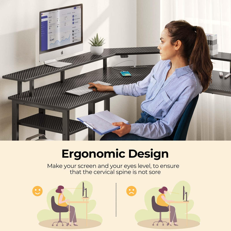 Rolanstar L Shaped Gaming Desk with LED Lights & Power Outlets, 53" Computer Desk with Full Monitor Stand & Storage Shelf, Corner Desk with Hooks, Carbon Fiber Desk Reversible Visit the Rolanstar Store