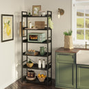 Rolanstar Bookshelf 6 Tier with 4 Hooks, Industrial Bookcase, Vintage Storage Rack with Open Shelves, Rustic Standing Bookshelves Metal Frame Display Rack for Living Room, Bedroom, Black