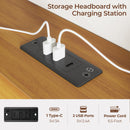 Rolanstar Twin Bed Frame with Headboard, Charging Station and LED Lights, Wooden Bed Frame Foundation with Wood Slat Support, No Box Spring Needed, Pine