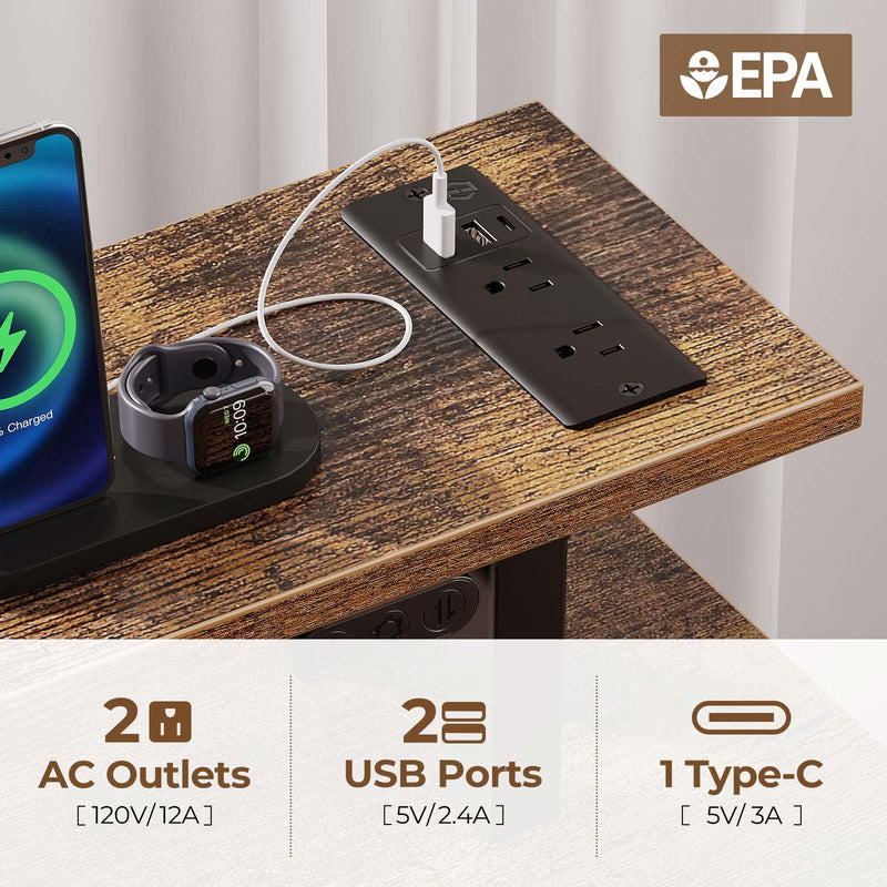 Seventable Computer Desk 55.1" with LED Lights & Power Outlets, Home Office Desk with 4 Drawers, Writing Desk with Keyboard Tray, Study Table with Monitor Stand, Work Table for Office, Rustic Brown