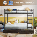 Rolanstar Metal Bunk Bed Full Over Full with USB Charging Station, LED Bunk Bed with 2 Storage Drawers, Bed with Safety Guardrail & Ladders, No Box Spring Needed, Easy Assembly, Black