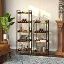 Rolanstar Bookshelf, 4-Tier Storage Rack, Narrow Corner Bookshelf, Display Wooden Shelves for Living Room, Bathroom, Balcony, Kitchen,Rustic Brown