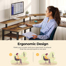 Rolanstar L Shaped Gaming Desk with LED Lights & Power Outlets, 46.2" Computer Desk with Full Monitor Stand & Storage Shelf, Corner Desk with Hooks, Rustic Brown Desk Reversible