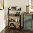 Rolanstar Bookshelf 4 Tier with 4 Hooks, Industrial Bookcase, Vintage Storage Rack with Open Shelves, Rustic Standing Bookshelves Metal Frame Display Rack for Living Room, Bedroom, Rustic Brown