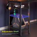 Rolanstar L Shaped Gaming Desk with LED Lights & Power Outlets, 46.2" Computer Desk with Full Monitor Stand & Storage Shelf, Corner Desk with Hooks, Carbon Fiber Desk Reversible