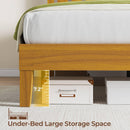 Rolanstar Full Bed Frame with Headboard, Charging Station and LED Lights, Wooden Bed Frame Foundation with Wood Slat Support, No Box Spring Needed, Pine