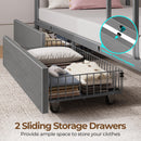 Rolanstar Metal Bunk Bed Full Over Full with USB Charging Station, LED Bunk Bed with 2 Storage Drawers, Bed with Safety Guardrail & Ladders, No Box Spring Needed, Easy Assembly, Grey