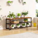 Rolanstar Shoe Bench, 3-Tier Shoe Rack, 39.4” Storage Entry Bench with Mesh Shelves Wood Seat, Rustic Foyer Bench for Hallway Front Door, Doorway, Living Room, Mudroom, Steel Frame, Rustic Brown